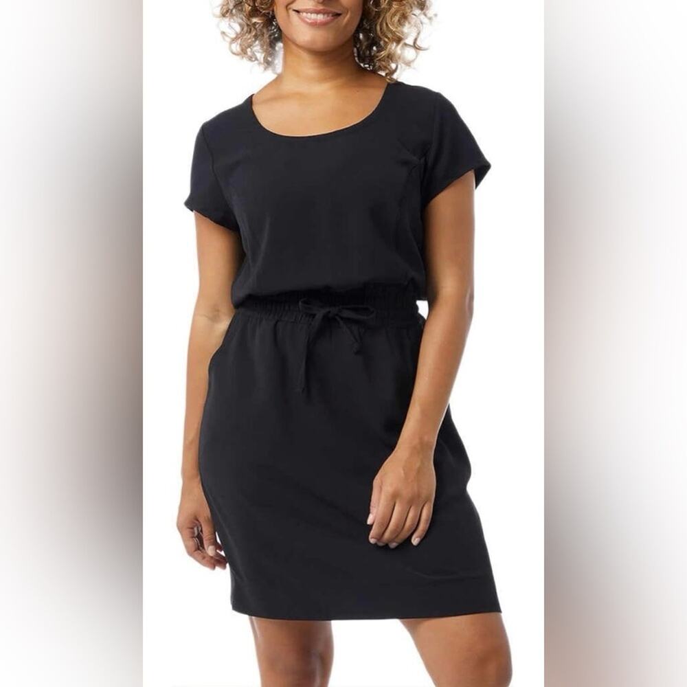 NWOT 32 Degrees Black Drawstring Short Sleeve Twill Dress Size S